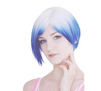 Prettyland Tie Dye liso BoB Cut Peluca de pelo corto Color degradado Ombre Azul Blanco C700
