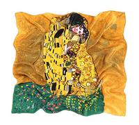 Prettystern 90cm Lámina tela Chale de seda de estilo Art Nouveau Gustav Klimt El beso Marron P582