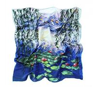 Prettystern - bufanda de seda enrollada a mano 90 cm Art Motif lirios de agua azul-turquesa Bufanda Monet 100% seda P050