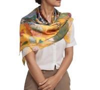 Prettystern Fular foulard de seda mujer con estampado Art Nouveau Gustav Klimt 90cm cuadrado Dama con abanico P375 Dorado