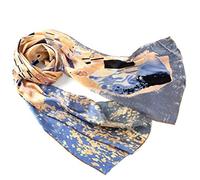 Prettystern P918 160cm bufanda de seda Gustav Klimt Art Nouveau Beso líneas doradas gris azul