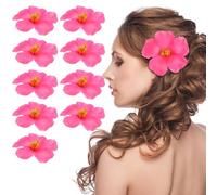 PRETYZOOM 10 flores de hibisco artificiales tropicales de hibisco rosa para mesa de flores vivas, decoración DIY para la decoración de una fiesta jardín doméstico