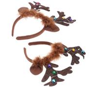 PRETYZOOM 2 Piezas Diadema para Mascotas Cuernos de Reno Marrón de Tela No Tejida, Batería de Botón Incluida, Adecuada para Fiestas de Navidad y Fotos Divertidas