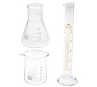 PRETYZOOM 3 piezas Kit Científico de Laboratorio con Vaso Precipitados Matraz Cónico y Cilindro Graduado de Vidrio Resistente para Química y Educación