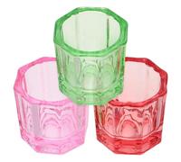 PRETYZOOM 3 Vasos de Vidrio para Manicura Octogonal, Soporte para Líquido y Monómero de Uñas, Vaso Pequeño Transparente en Colores Verde, Rojo y Rosa, Recipiente para Mezclar y Lavar