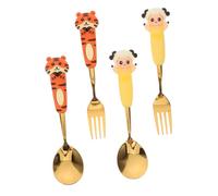 PRETYZOOM 4 Piezas Utensilios Infantiles Inoxidable con Diseño de Animales del Cucharas y Tenedores para Postres Helados y Snacks Cubiertos Divertidos