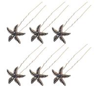 PRETYZOOM 6 Horquillas Negras Diseño de Estrella de Mar y Brillantes de Aleación, Accesorio Elegante para Pelo Adecuado para Novias y Damas Especiales