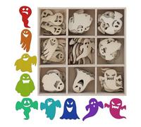 PRETYZOOM 72 Piezas Decoración de Halloween de Madera para Manualidades Creativas Figuras de Fantasmas y Calabazas, Piezas Colgantes Ideales para Fiestas y Arte DIY