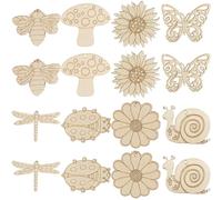 PRETYZOOM 80 Piezas de Virutas de Madera para Manualidades DIY Recortes Decorativos de Plantas E Insectos Acabado Liso sin Rebabas Material Seguro y Duradero para Arte y Decoración en