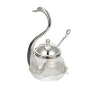 PRETYZOOM Bote para Condimentos con Cuchara Tarro de Cristal para Especias de Cocina Diseño Cisne Plateado Recipiente de Aleación de Zinc y Vidrio Caja de Condimentos Práctica para Sal