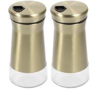 PRETYZOOM Botellas para Condimentos de Cocina 2 Piezas, Dispensadores Herméticos de Sal y Especias, Saleros de Viaje en Acero Inoxidable y Vidrio, Color Dorado, Diseño Compacto