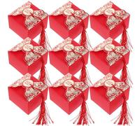 PRETYZOOM Caja de Papel Pequeña para Dulces de Boda 20 Piezas Diseño Chino, Borla Roja y Doble Felicidad, Contenedor Creativo para Recuerdos y Regalos de Fiesta Tradicional
