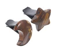 PRETYZOOM Clips de Ventilación de Coche de Cristal Natural 2 Piezas Diseño de Luna y Estrella en Piedra Ojo de Tigre, Decoración para Tablero Interior, Accesorio Femenino para Ambientar