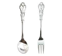 PRETYZOOM Conjunto de Tenedor y Cuchara de Acero Inoxidable Retro Diseño Calado en Color Plata, Utensilios de Cocina Elegantes para Uso en Hogar o Cafetería