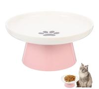 PRETYZOOM Cuenco para Gatos de Cerámica Elevada Diseño Antipérdida, Base Estable y Protección Cuello, Tazón Rosa Huellas y Hueso de Pescado, Adecuado para Alimentación Cómoda de Mascotas