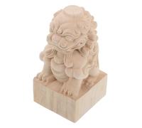PRETYZOOM Decoración del Estigma del Puente León Guardián Estatuilla De Perros Fu Estatuas De Leones Feng Shui Lion Finial Post Tops Adorno De León Inacabado De Madera Beige