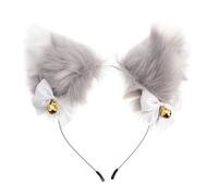 PRETYZOOM Diadema con Orejas de de Felpa Gris y Campanita Dorada Talla Única Accesorio para Fiestas Cosplay y Uso Diario