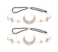 PRETYZOOM Diademas de Aleación Dorada Pack de 2 Piezas Diseño de Luna y Estrellas Accesorios Cabello Elegantes y Delicados para Fiesta y Cumpleaños