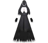 PRETYZOOM Disfraz de monja de terror para Halloween, vestido gótico aterrador con velo para hombres y mujeres, túnica de carnaval, pastor, sacerdote, cosplay, zombi, vampiro, talla L