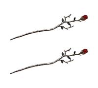 PRETYZOOM Horquillas para Peinar el Cabello 2 Piezas Metal Flores Rosas Color Negro Mate Palillos para Moño Accesorios Tocado Mujer Uso Diario Cabello Largo