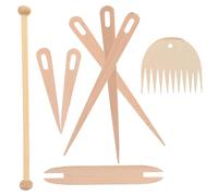 PRETYZOOM Juego de 8 Palos de Madera para Tejer Tapices, Kit de Herramientas 3 Agujas de Ojo Grande, 2 Agujas Pequeñas, Lanzadera, Peine y Barra de Madera Natural para Manualidades DIY