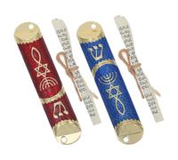 PRETYZOOM Mezuzá Metálica para Puerta Judía 2 Piezas con Pergamino y Diseño en Voluta Azul y Rojo Bendición Tradicional para Decoración del Hogar y Obsequio Religioso