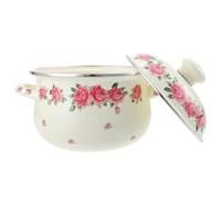 PRETYZOOM Olla de Esmalte Esmaltada Retro de 20 Cm Doble Asa Antideslizante y Tapa, Olla para Estofado y Sopa, Cocina Doméstica Decorativa Guisar y Cocinar