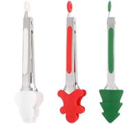 PRETYZOOM Pinzas de Cocina Navideñas de Silicona Resistentes al Calor y Acero Inoxidable, Pack de 3 Unidades para Uso en Hoteles y Té Tarde