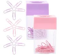 PRETYZOOM Porta Clips Magnético Cuadrado para Escritorio, Contenedor de Clips de Plástico Transparente, Set 2 Piezas (1 Rosa 1 Morado) para Oficina, Aula y Uso Escolar