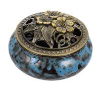 PRETYZOOM Quemador de Incienso Artesanal Cerámico Relieve, Color Azul Grieta de Hielo, Decoración Vintage para Hogar, Purificador de Aire, Soporte para Aromaterapia y Meditación