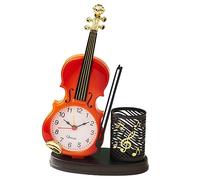 PRETYZOOM Reloj De Violín Reloj Titular De La Pluma Portalápices De Plástico Pequeño Violín Realista Juguete Violín Reloj De Escritorio Decorativo para El Hogar Despertador Rojo El Plastico