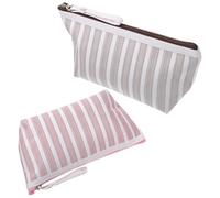 PRETYZOOM Set de 2 Neceseres Portátiles para Maquillaje y Artículos de Aseo Diseño a Rayas Rosa y Marrón Bolsa de Cosméticos Compacta y Ligera Cremallera Adecuado para Viaje y Uso