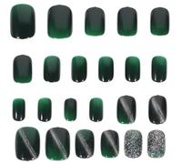 PRETYZOOM Uñas Postizas Cortas de Cristal Verde Oscuro Efecto Ojo de Gato 24 Piezas para Manicura de Otoño E Invierno Adhesivas y Removibles Decoración Delicada para Arte de Uñas DIY