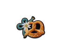 Pretzel con edelweiss - Parches Termoadhesivos Bordados Aplique Para Ropa, Tamaño: 3,3 x 4,3 cm