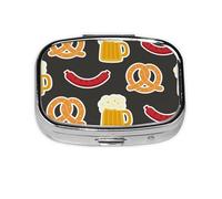 Pretzel y cerveza, Pastillero cuadrado para bolsillo o monedero, pequeño contenedor de pastillas, organizador de pastillas de viaje