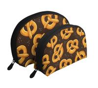 Pretzels de Dibujos Animados, Bolsa de Maquillaje de Concha, Monedero pequeño para Mujer, Bolsa de artículos de tocador, Bolsa de cosméticos, 2 Piezas