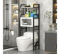 PreuepltrMa Armario sobre Inodoro,Estantería metálica Independiente con Puertas de Vidrio Estriado, ahorraespacio para baños pequeños y lavanderías(F,66.1x21.7x11.8in)