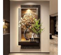PreuepltrMa Arte de Pared 3D con LED, Decoración de Pared 3D con iluminación LED Árbol del Dinero Dorado con Jarrón y Mando Textura de Piedra Arena para Entrada Salón(D,40 * 80cm/15.75"*31.50"in)