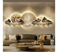 PreuepltrMa Arte de Pared 3D con LED, Decoración de Pared 3D con iluminación LED Paisaje Luna Montaña en Porcelana Cristal Gran Arte de Pared para salón(C,60 * 180cm/23.62"*70.87"in)