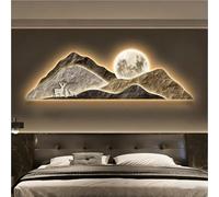 PreuepltrMa Arte de Pared 3D con LED, Decoración de Pared 3D Montaña Luna Ciervo con Mando Gran Arte de Pared de Lujo para Salón Dormitorio(A,80 * 40cm/31.50"*15.75"in)