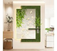 PreuepltrMa Arte Mural 3D con iluminación LED, Decoración de Pared 3D Carpa Bambú con Jarro de Agua Arte de Pared de Piedra de Arena Natural para Salón Entrada(D,80 * 120cm/31.50"*47.24"in)