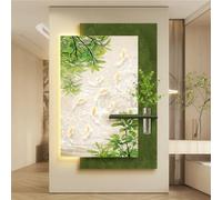 PreuepltrMa Arte Mural 3D con iluminación LED, Decoración de Pared 3D Carpa Bambú con Jarro de Agua Arte de Pared de Piedra de Arena Natural para Salón Entrada(B,60 * 90cm/23.62"*35.43"in)