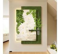 PreuepltrMa Arte Mural 3D con iluminación LED, Decoración de Pared 3D Carpa Bambú con Jarro de Agua Arte de Pared de Piedra de Arena Natural para Salón Entrada(C,80 * 120cm/31.50"*47.24"in)