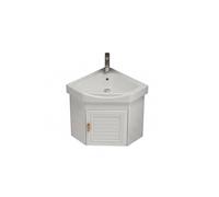 PreuepltrMa Lavabo esquinero Compacto de cerámica para Montaje en Pared, fácil Limpieza y Mantenimiento,diseño de Borde Delgado y repisa de Almacenamiento(White,43 x 43 cm Main Cabinet)
