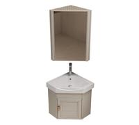 PreuepltrMa Lavabo esquinero Compacto de cerámica para Montaje en Pared, fácil Limpieza y Mantenimiento,diseño de Borde Delgado y repisa de Almacenamiento(Khaki,38cmMain+Mirror Cabinet)