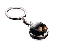 Prevessel Llavero con colgante de bola de cristal luminosa, llavero portátil de planeta del solar, llavero de bolas de vidrio de doble cara, regalo para niños, hermanas y amigos, Saturno, S