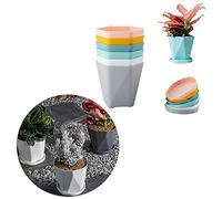 Prevessel Maceta de Plástico Grueso para Flores, Contenedor de Flores con Bandeja para Modelado Geométrico de Jardín, Interior y Exterior, Material Inofensivo, 6 uds.