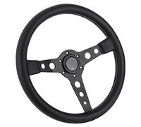 Prevessel Volante de Carreras de Aluminio Universal, 14 Pulgadas, Cuero Negro, Costuras Grises, Accesorio Modificado para Coche