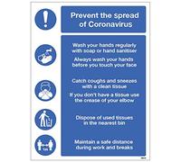 Previene la propagación del signo de coronavirus: lávate las manos, usa tejidos, usa papelera, mantiene un signo de PVC semirrígido de 1M (400 x 600 mm).