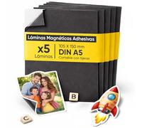 PREVIS Lámina Magnética Autoadhesiva DIN A5 (210 x 148 mm) - Hojas Imantadas Adhesivas para Fotos, Manualidades y Carteles - Película Magnética para Hogar, Escuela y Oficina (Pack 5 Unidades)